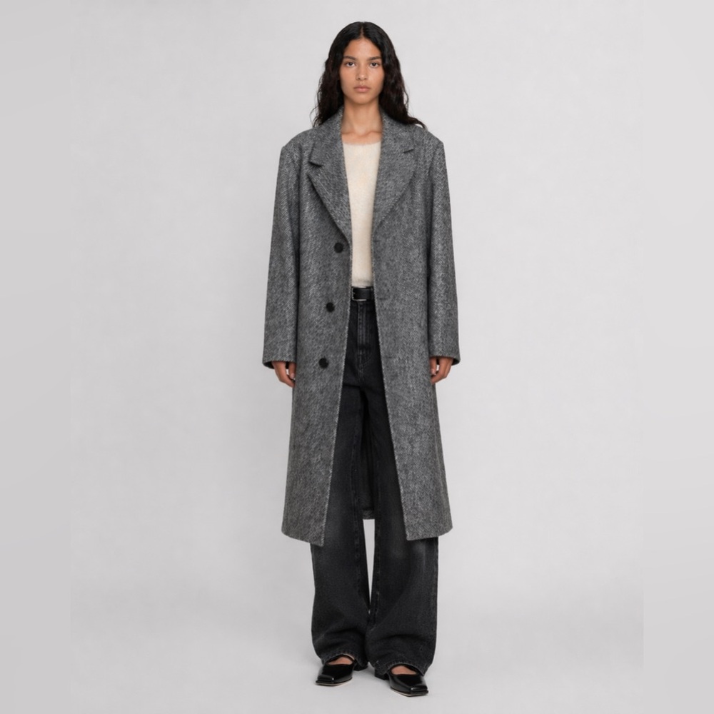 VINTAGE - Textured Grey Wool Coat – Subtle Pattern, Tailored, Minimalist Unisex